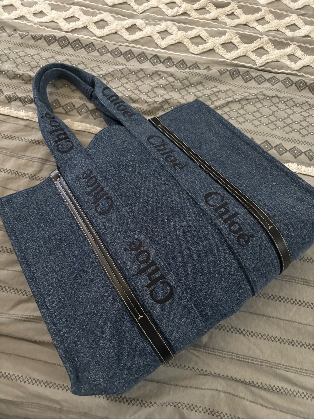 Chloe Woody Canvas with Leather Large tote